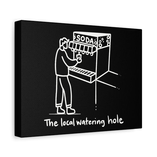 Local Watering Hole Canvas Print - White Ink on Black Background