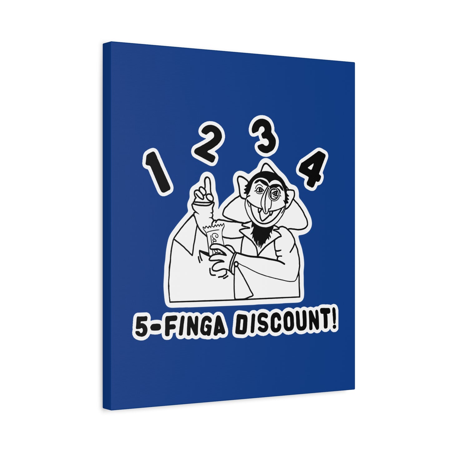 Five Finger Discount Outline Canvas Print Dark Blue - Sesame Street The Count Parody Art Print
