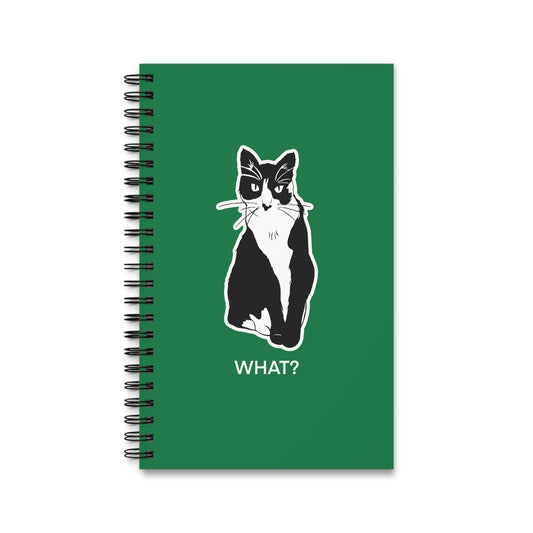 Cattitude Notebook in Dark Green (Sticker Style Cat with White Writing) - Cat Spiral Notebook