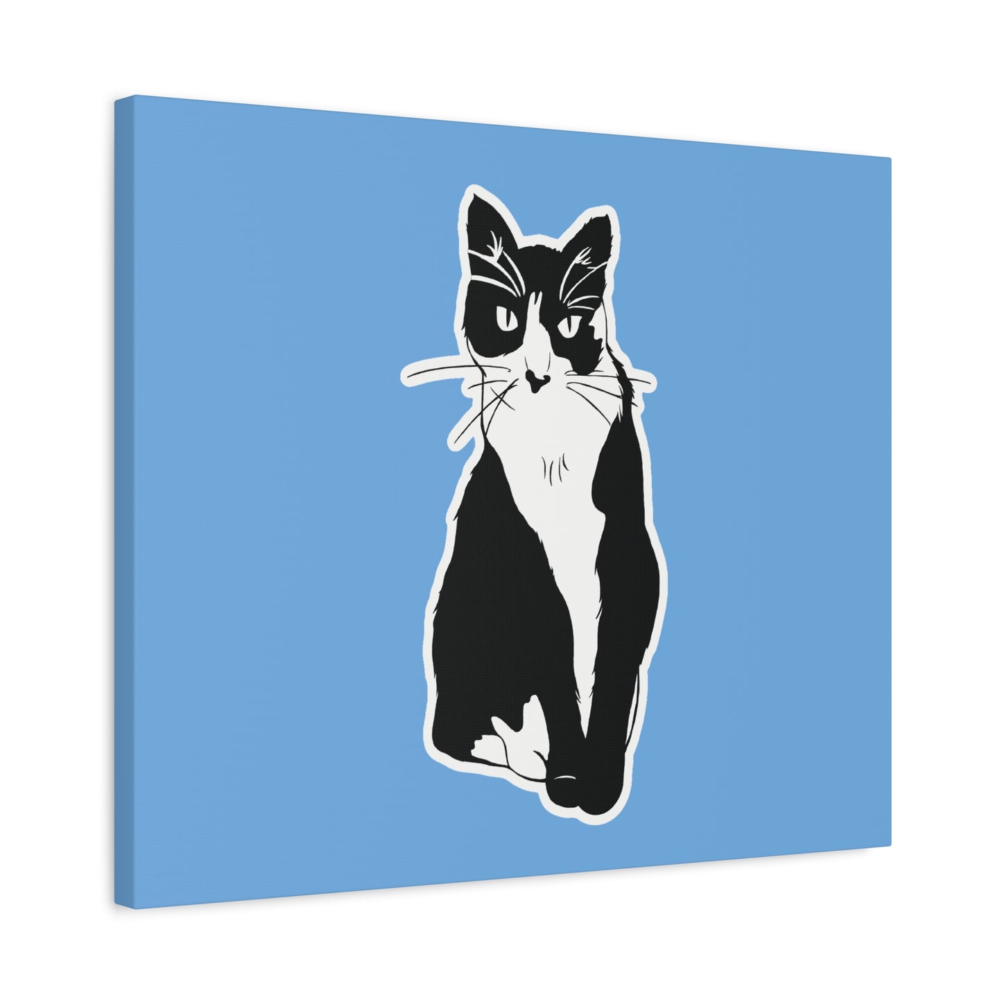 Cat Canvas on Light Blue (Sticker Style Cat) - Cat Drawing Art
