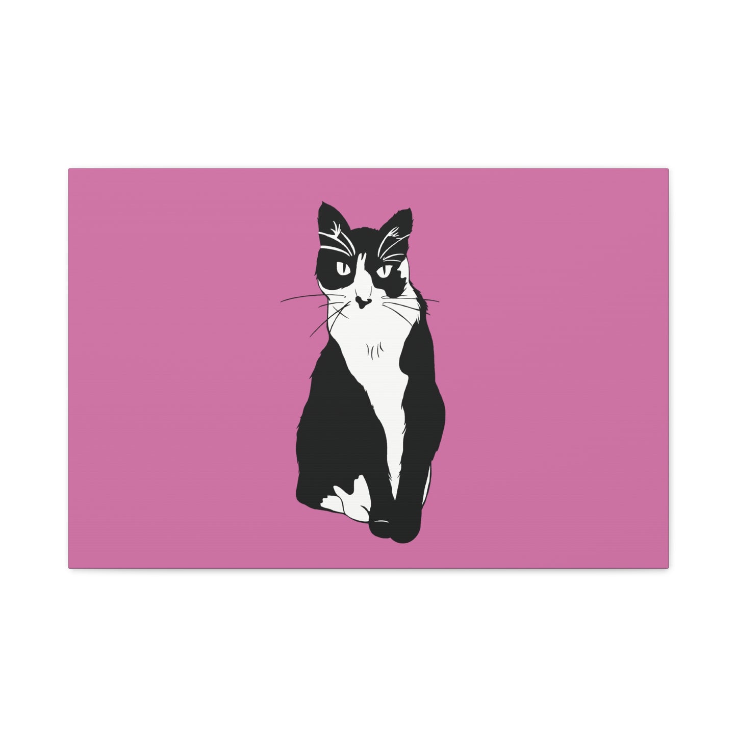 Cat Canvas on Light Pink (B&W Style Cat) - Cat Drawing Art