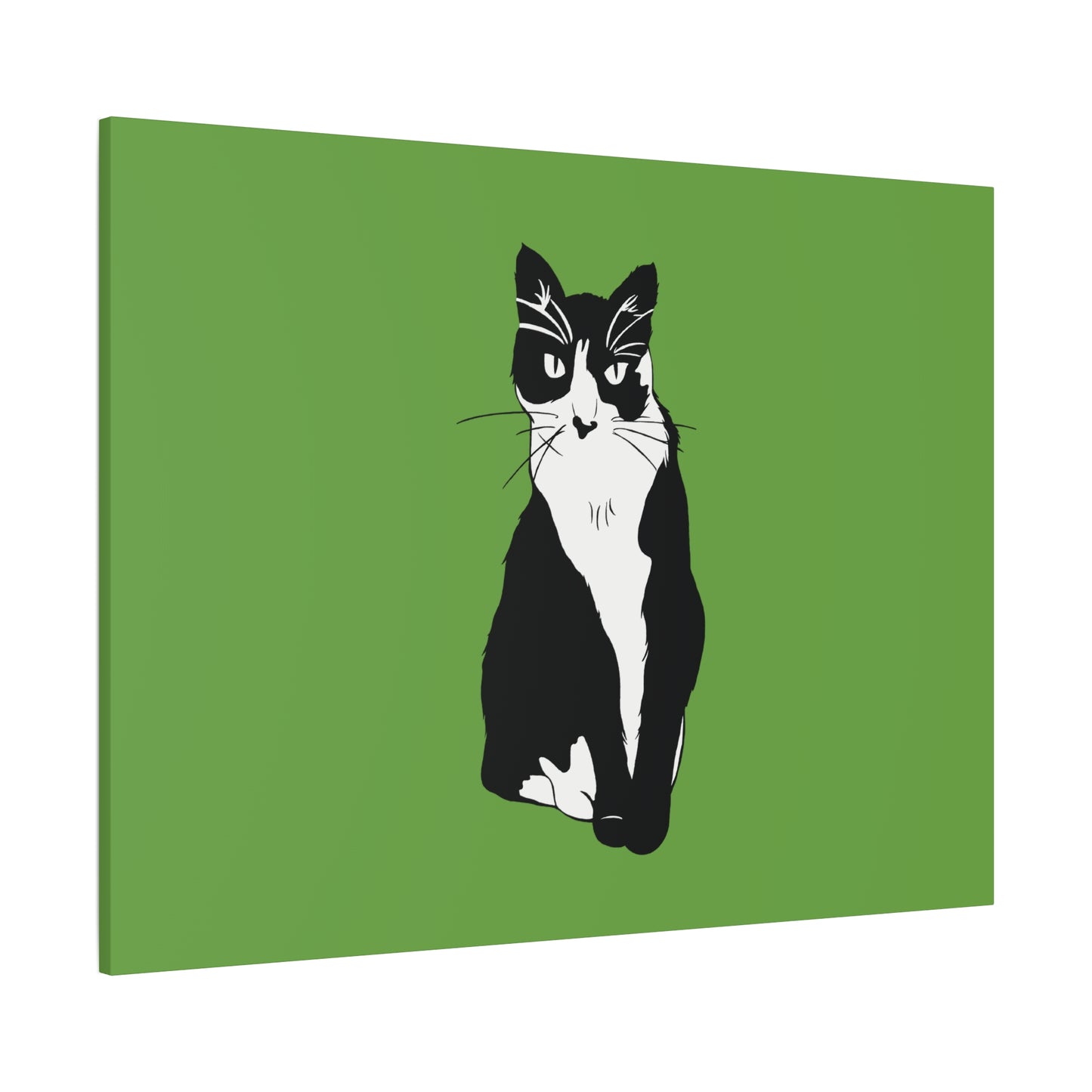 Cat Canvas on Green (B&W Style Cat) - Cat Drawing Art