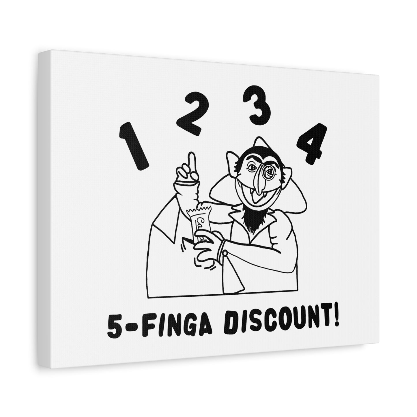 Five Finger Discount Outline Canvas Print White - Sesame Street The Count Parody Art Print