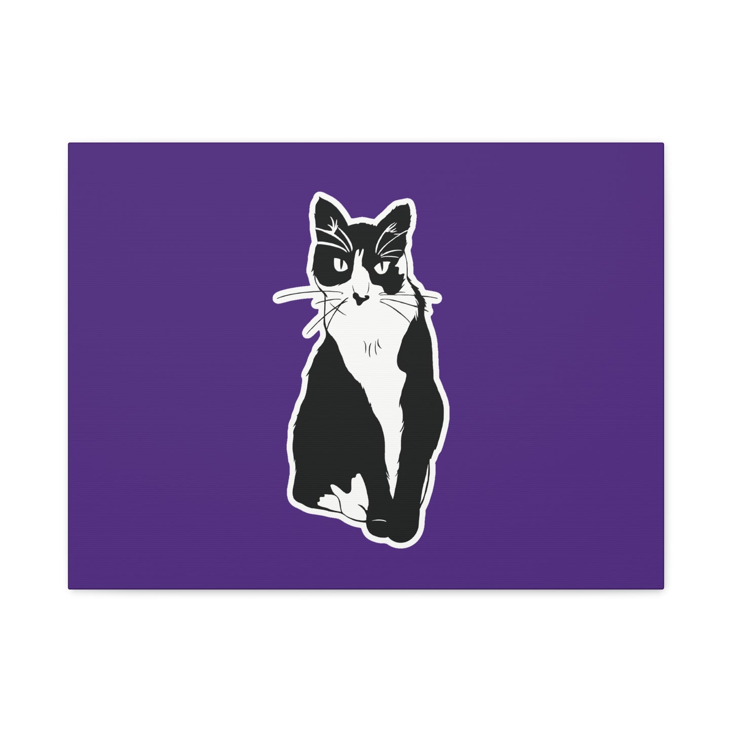 Cat Canvas Print on Purple (Sticker Style Cat) - Cat Drawing Art