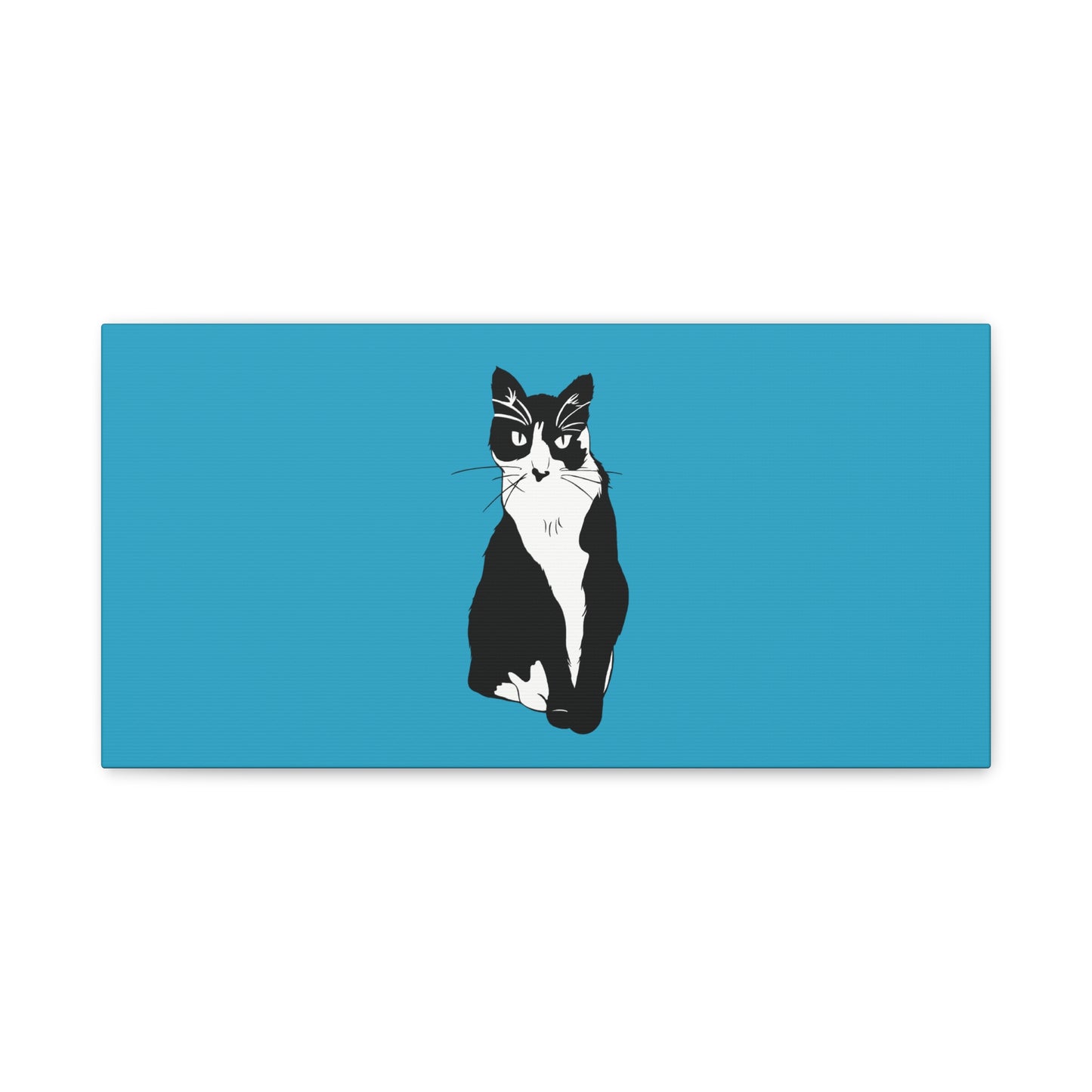 Cat Canvas on Turquoise (B&W Style Cat) - Cat Drawing Art