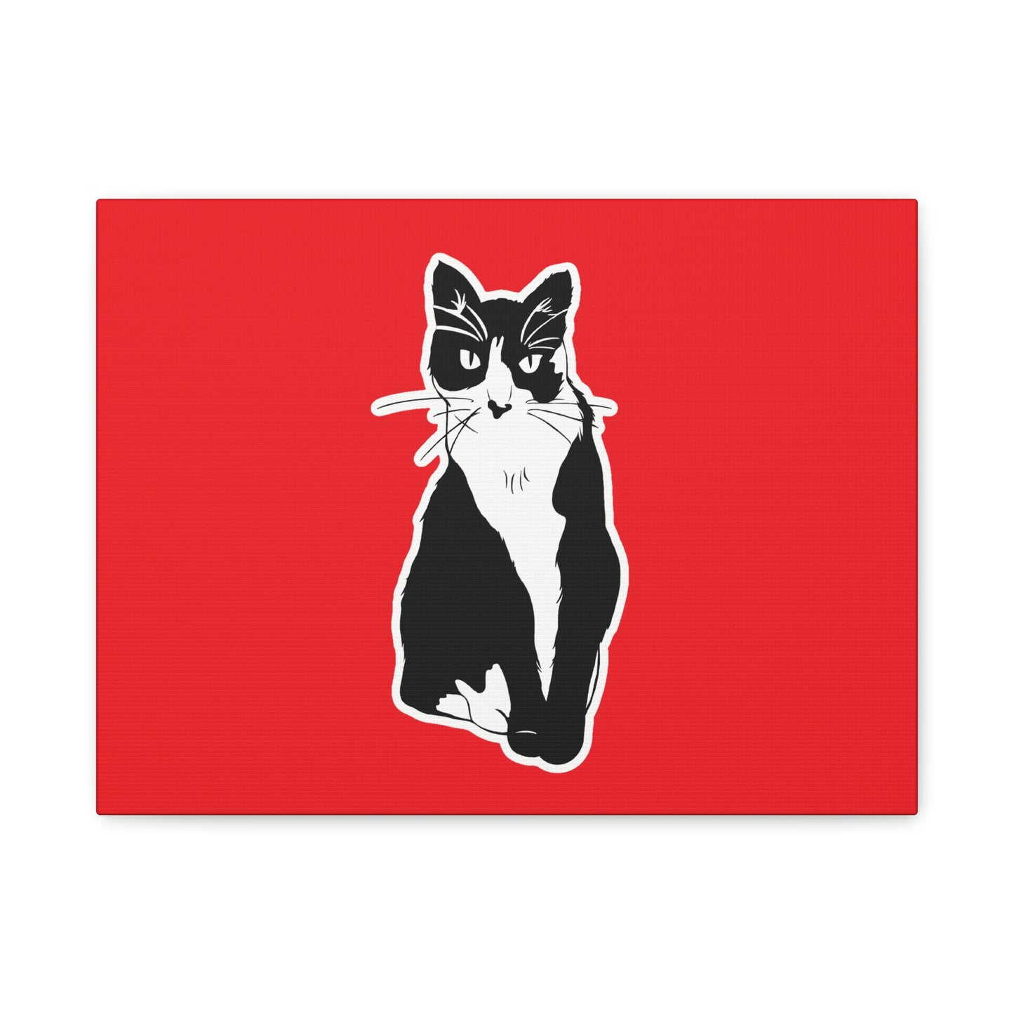 Cat Canvas Print on Red (Sticker Style Cat) - Cat Drawing Art