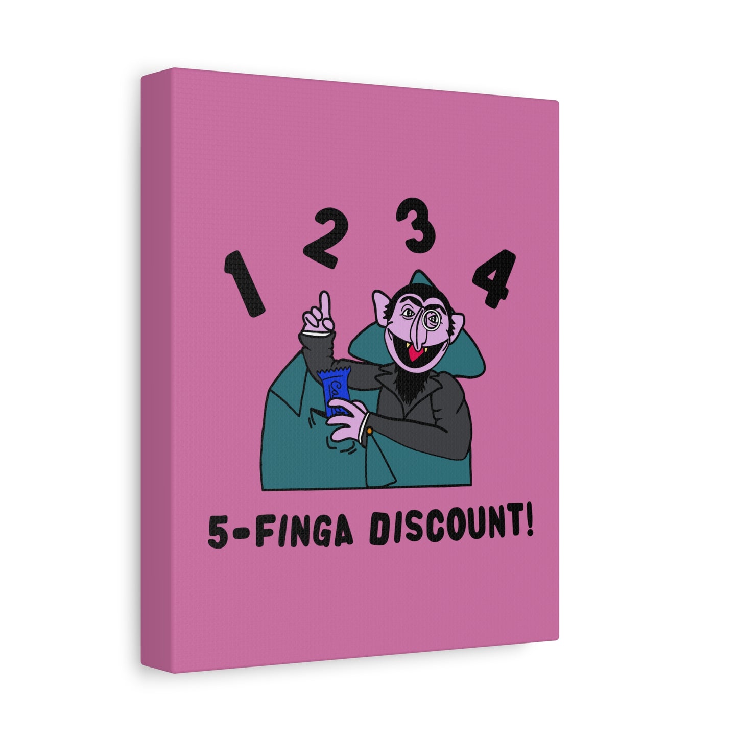 Five Finger Discount Canvas Print Light Pink - Sesame Street The Count Parody Art Print