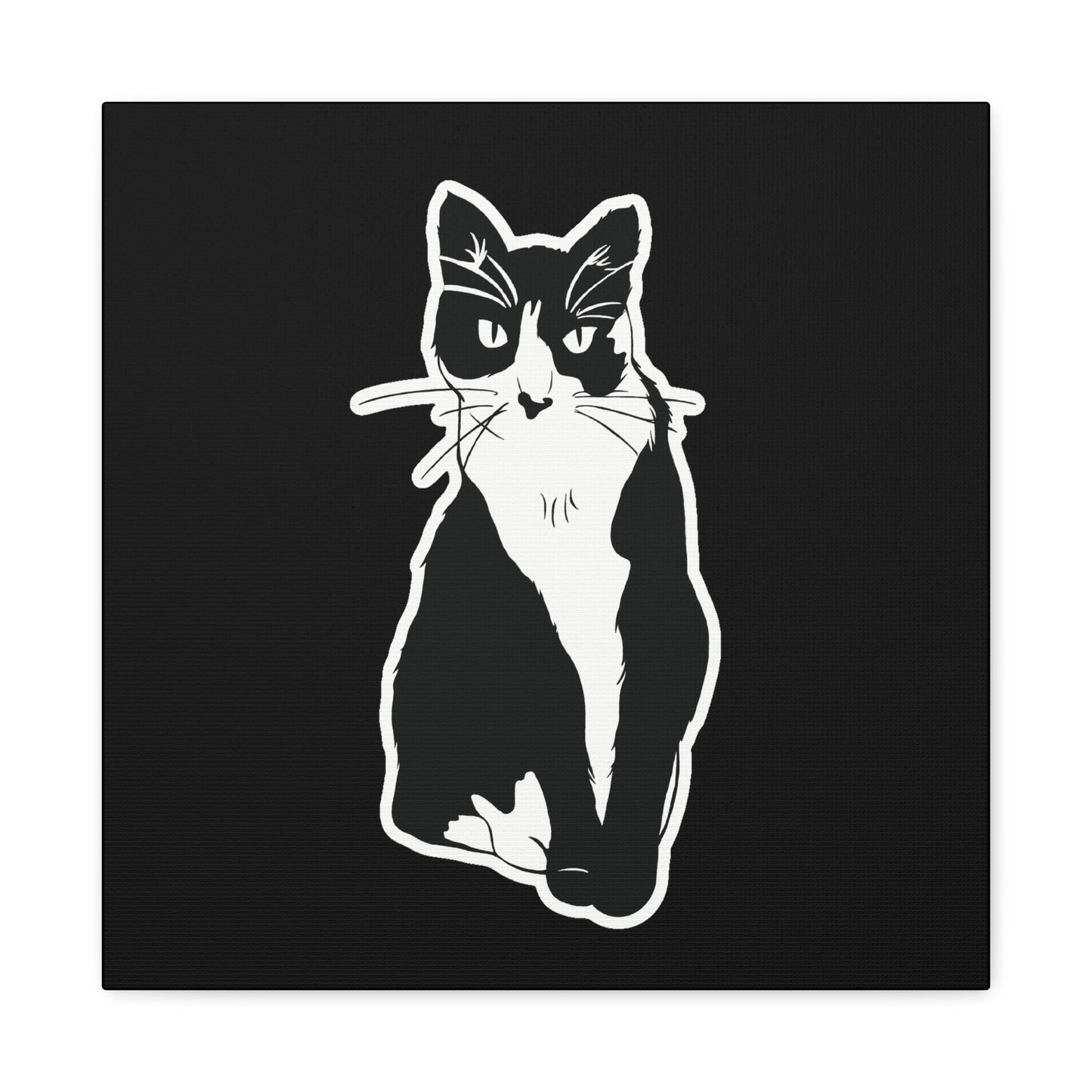 Cat Canvas Print on Black (Sticker Style Cat) - Cat Drawing Art