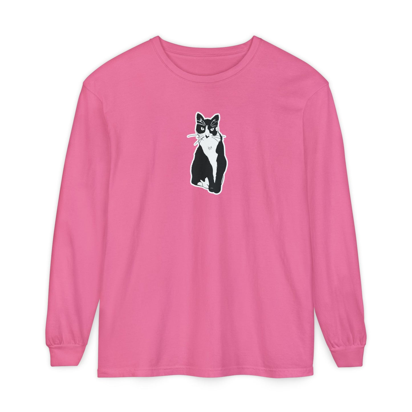 Cat Long Sleeve Tee (Sticker Style Cat) - Cat Drawing Shirt