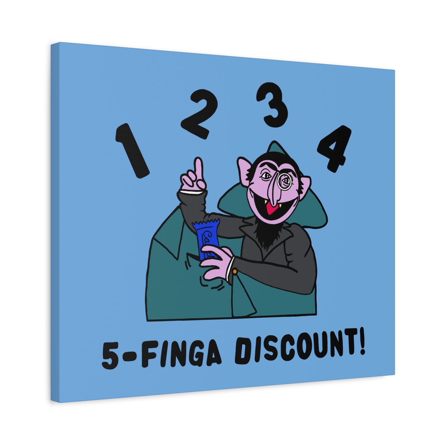 Five Finger Discount Canvas Print Light Blue - Sesame Street The Count Parody Art Print