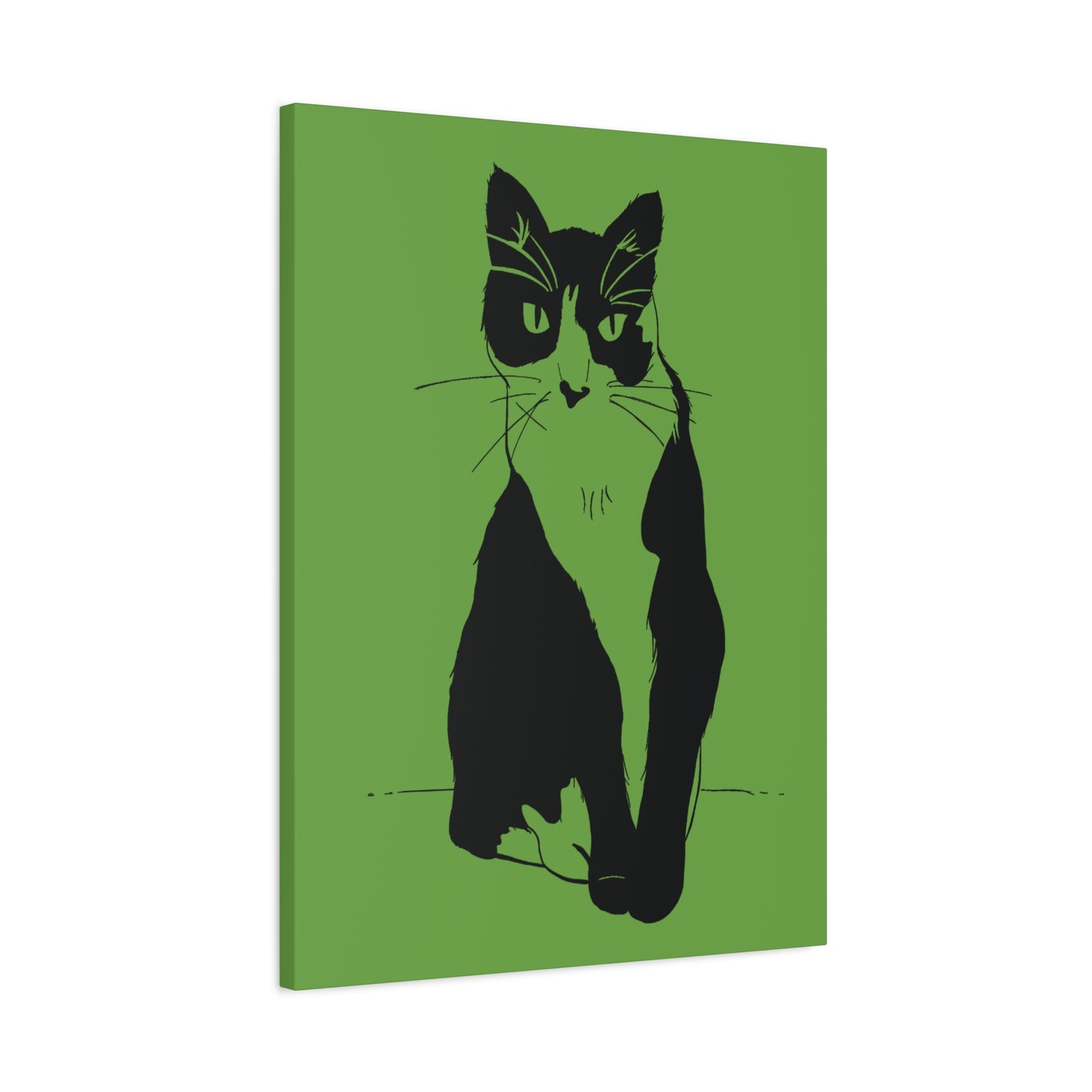 Cat Canvas Print on Green (Transparent Style Cat) - Cat Drawing Art