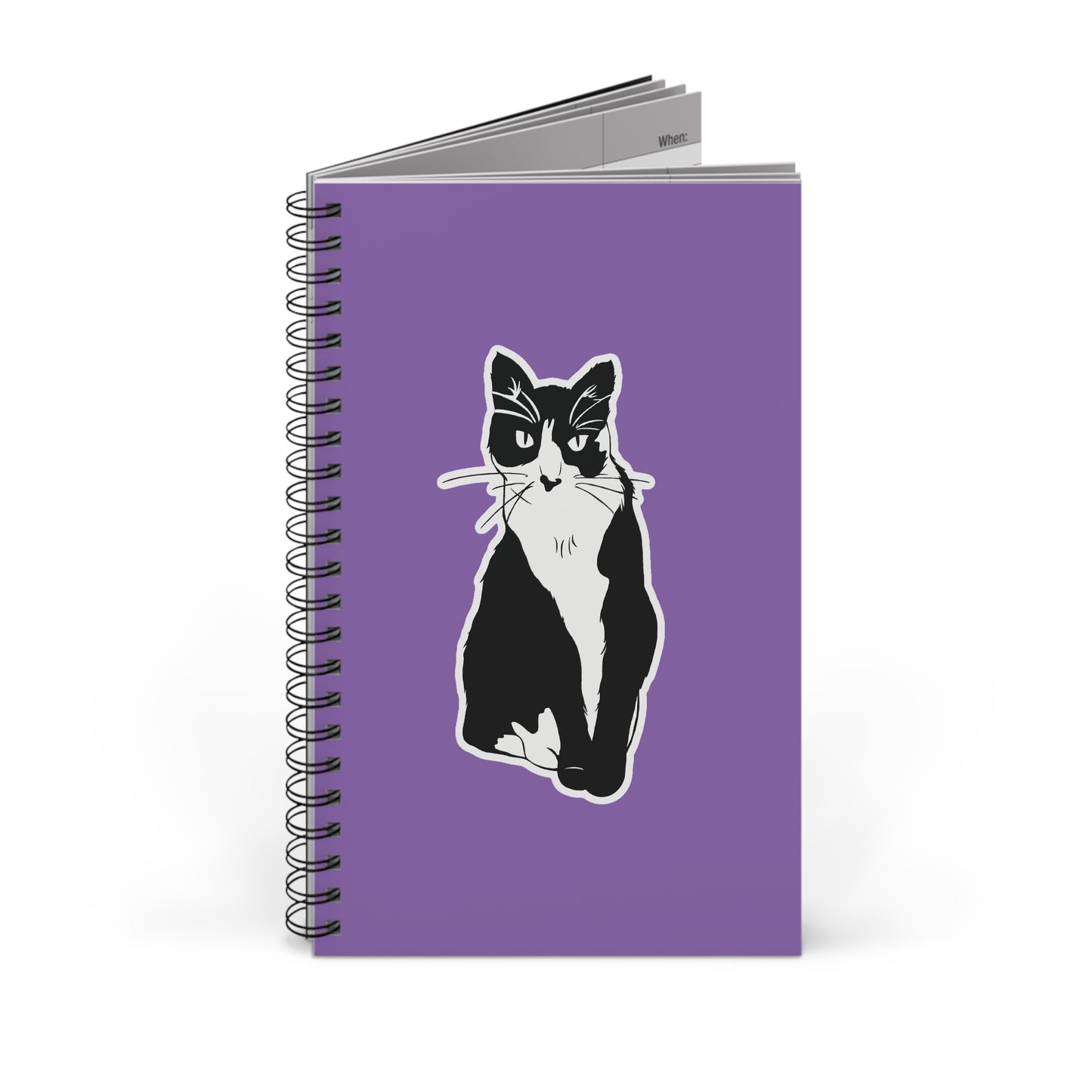 Cat Notebook in Light Purple (Sticker Style Cat) - Cat Spiral Notebook