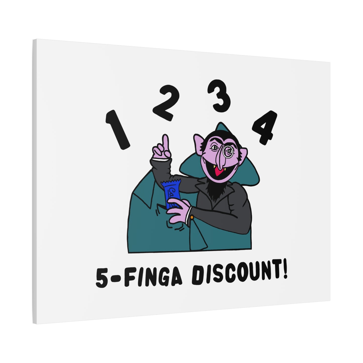 Five Finger Discount Canvas Print White - Sesame Street The Count Parody Art Print