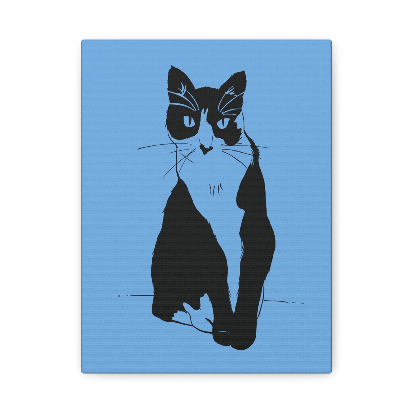 Cat Canvas Print on Light Blue (Transparent Style Cat) - Cat Drawing Art