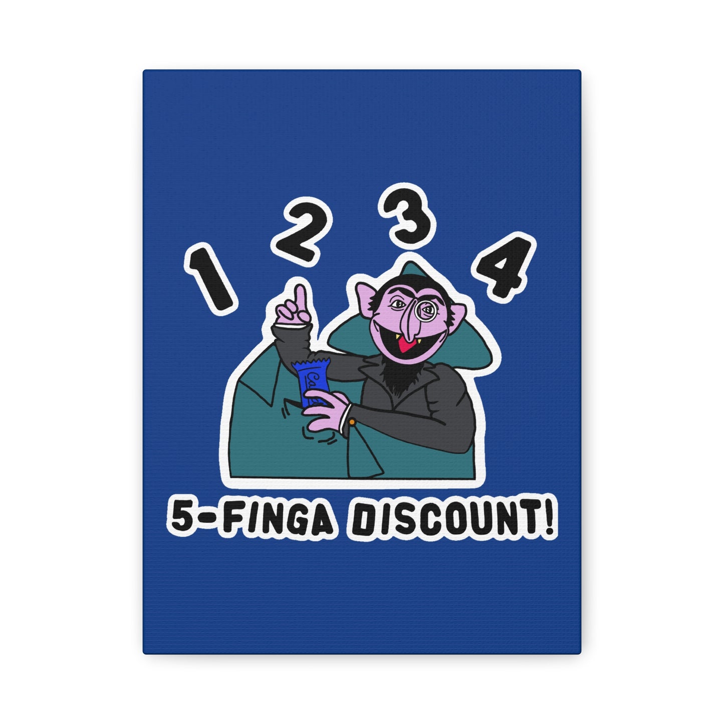 Five Finger Discount Canvas Print Dark Blue - Sesame Street The Count Parody Art Print