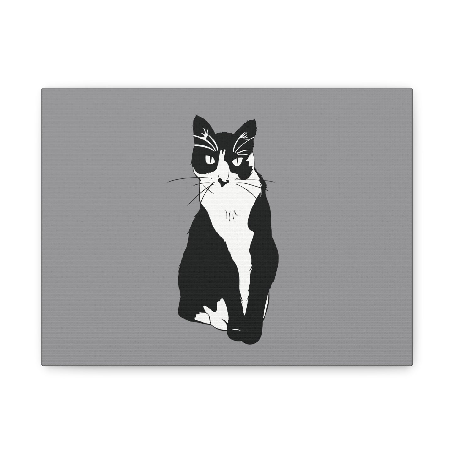 Cat Canvas on Grey (B&W Style Cat) - Cat Drawing Art