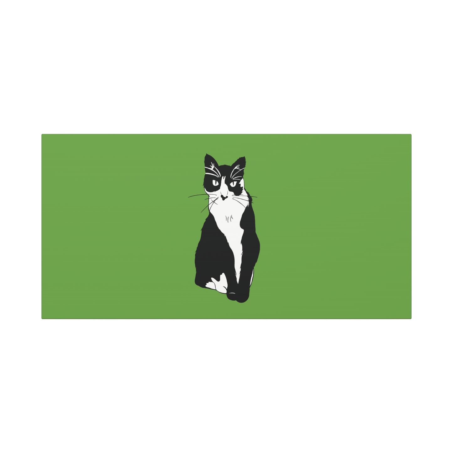 Cat Canvas on Green (B&W Style Cat) - Cat Drawing Art