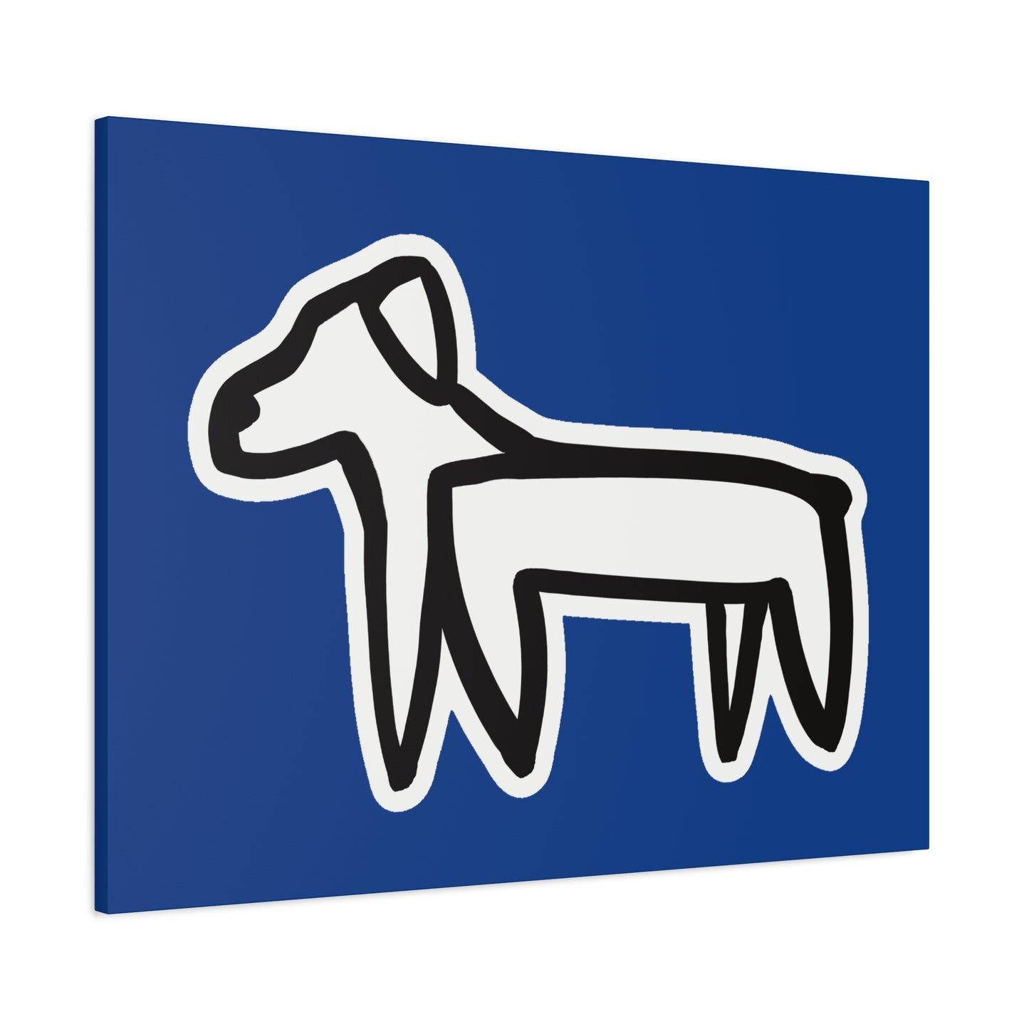 Dog Canvas Print on Blue (Sticker Style White Dog) - Dog Drawing Wall Art