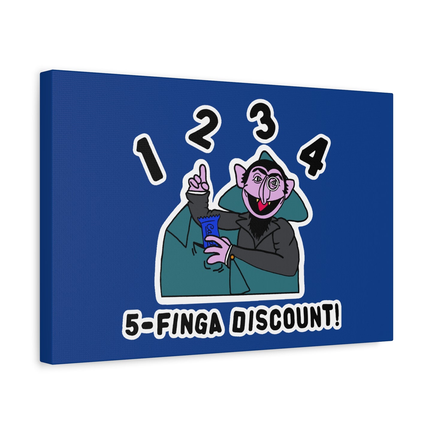 Five Finger Discount Canvas Print Dark Blue - Sesame Street The Count Parody Art Print