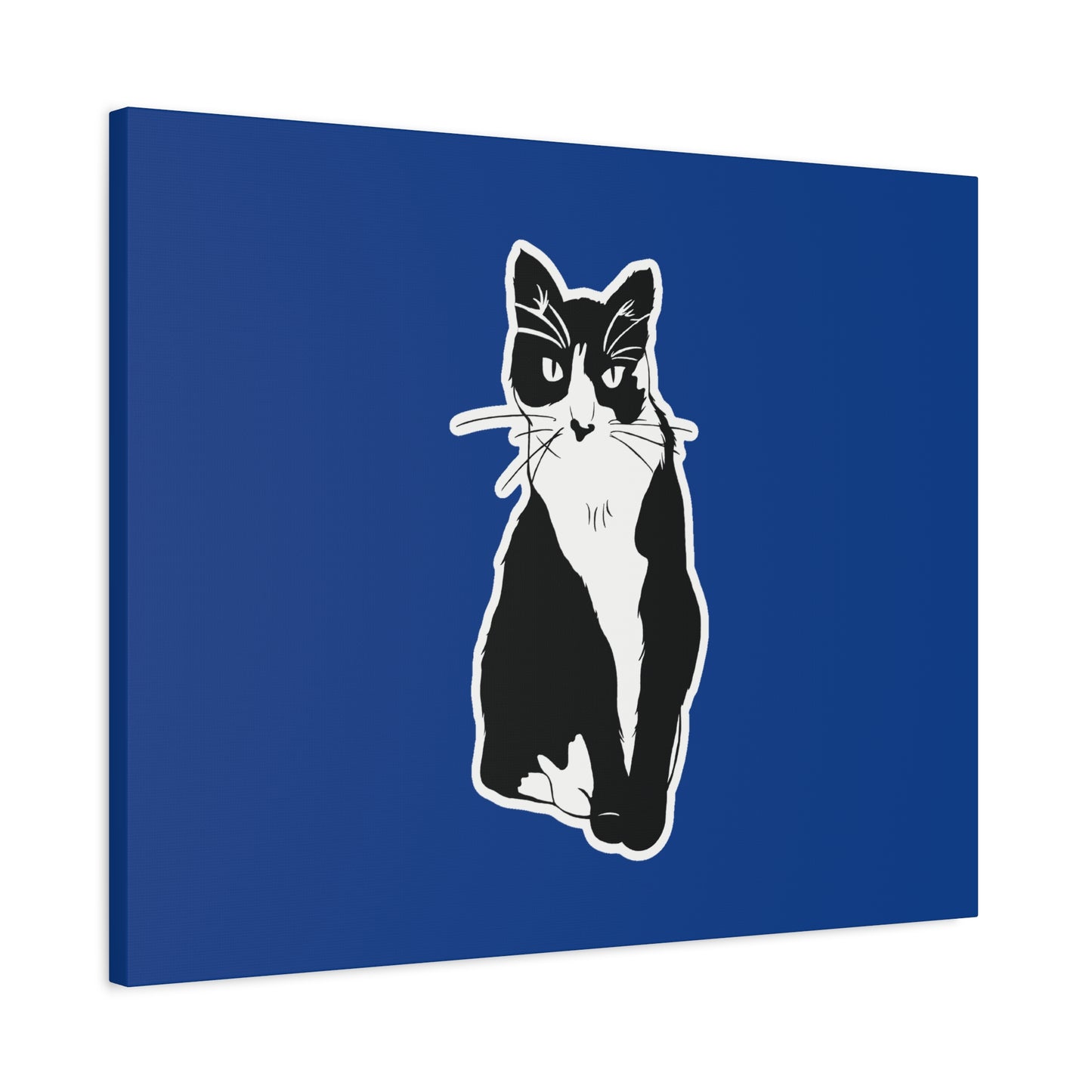 Cat Canvas Print on Dark Blue (Sticker Style Cat) - Cat Drawing Art
