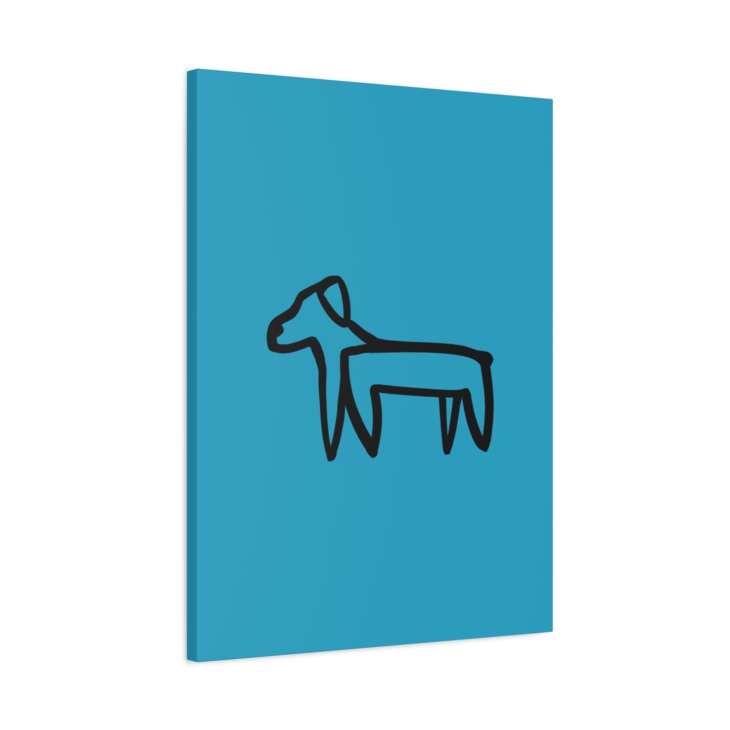 Dog Canvas Print on Turquoise (Transparent Style Black Dog) - Dog Drawing Canvas