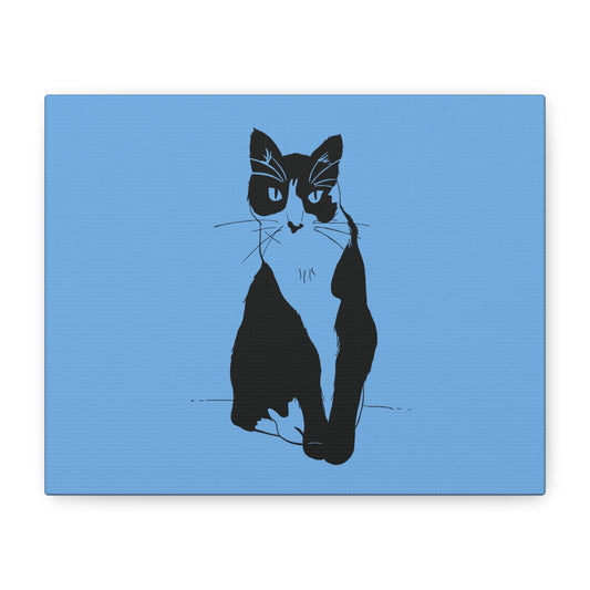 Cat Canvas Print on Light Blue (Transparent Style Cat) - Cat Drawing Art