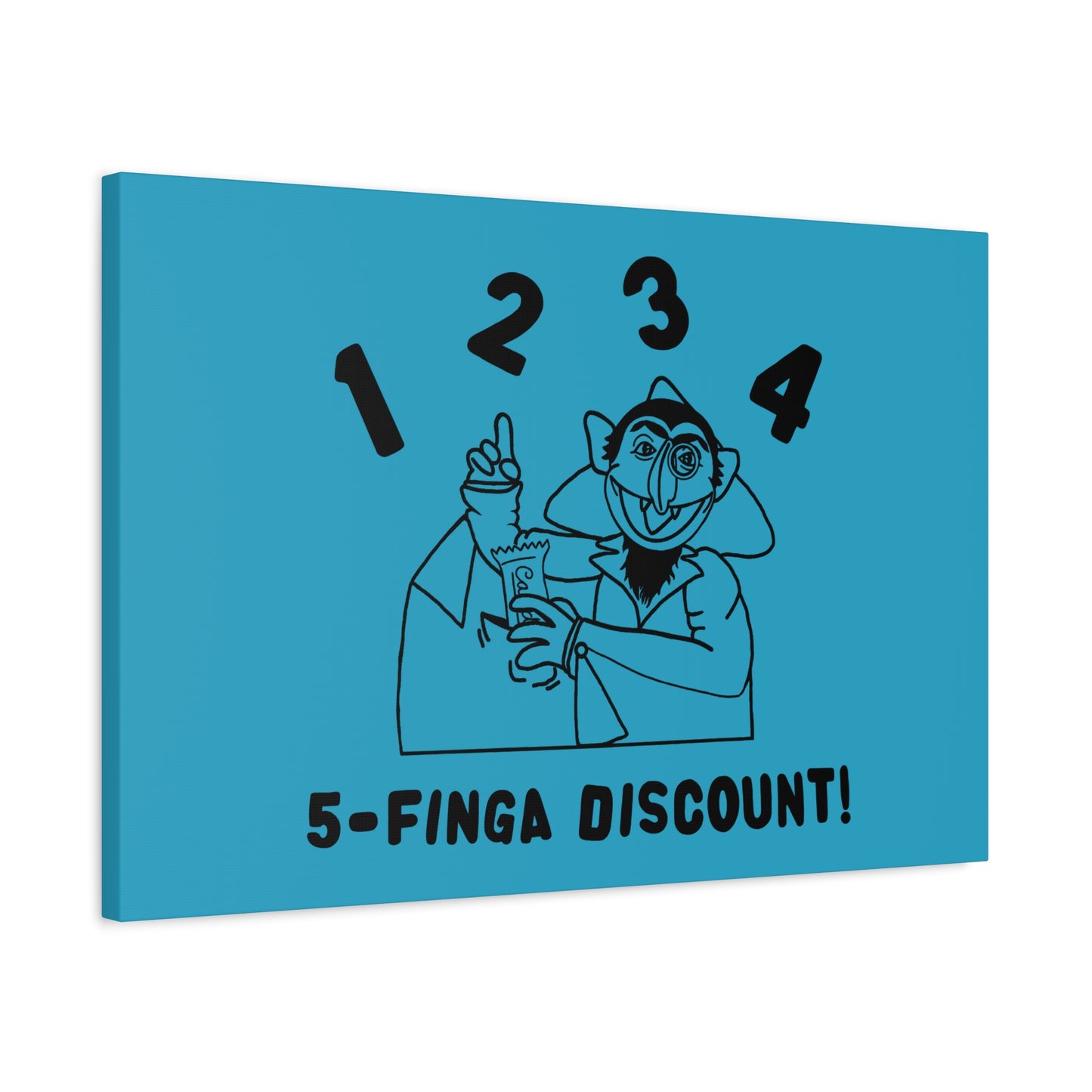Five Finger Discount Outline Canvas Print Turquoise - Sesame Street The Count Parody Art Print