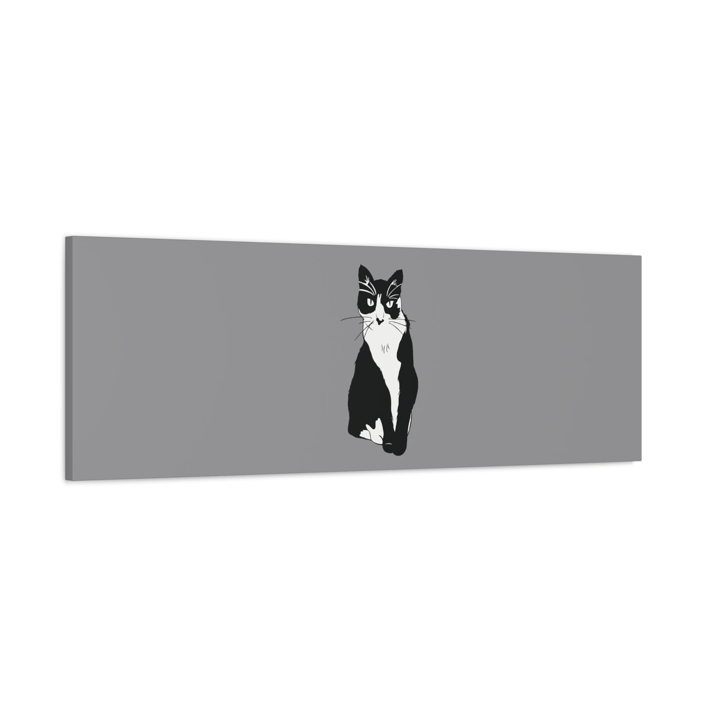 Cat Canvas on Grey (B&W Style Cat) - Cat Drawing Art