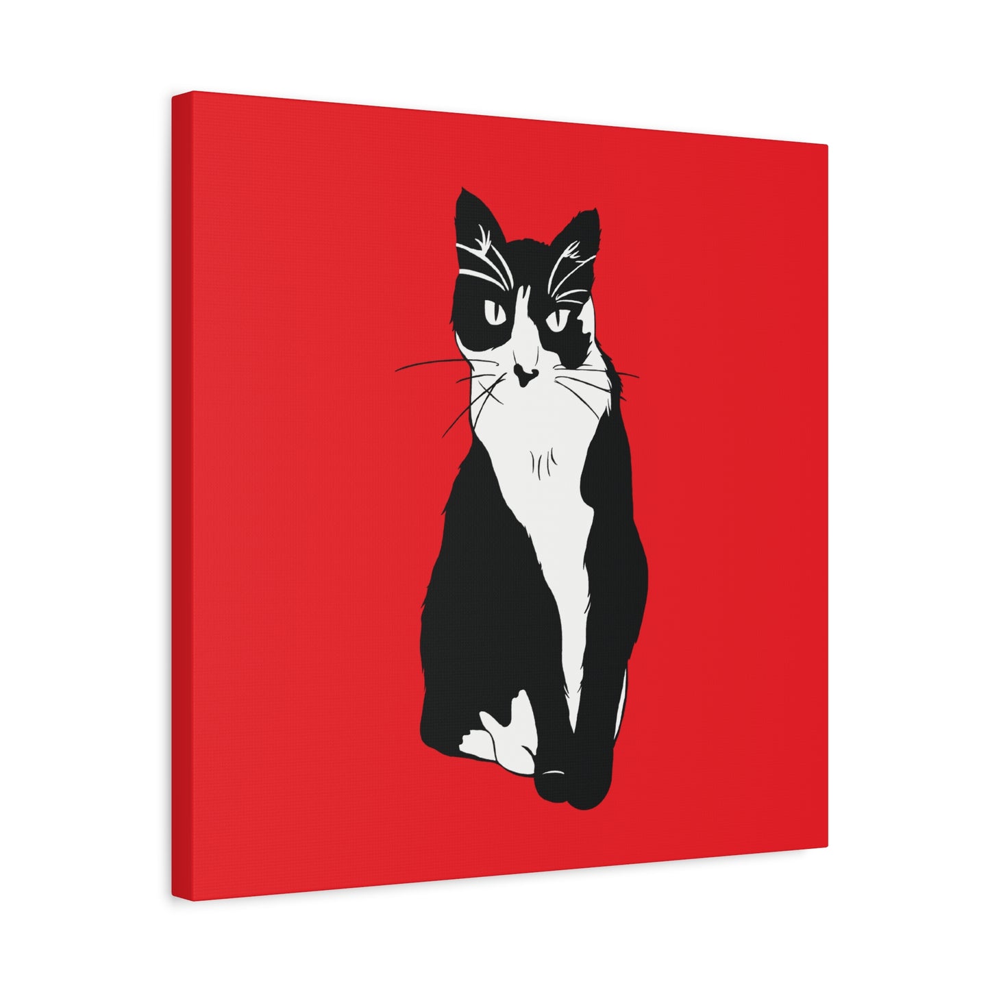Cat Canvas on Red (B&W Style Cat) - Cat Drawing Art