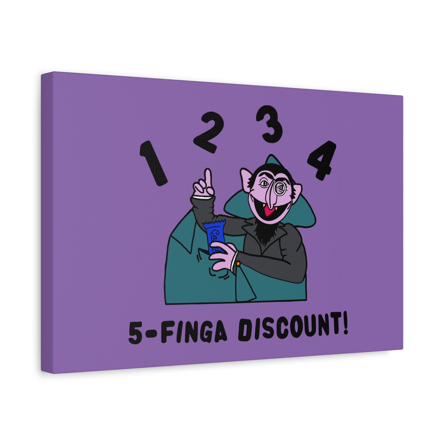 Five Finger Discount Canvas Print Light Purple - Sesame Street The Count Parody Art Print
