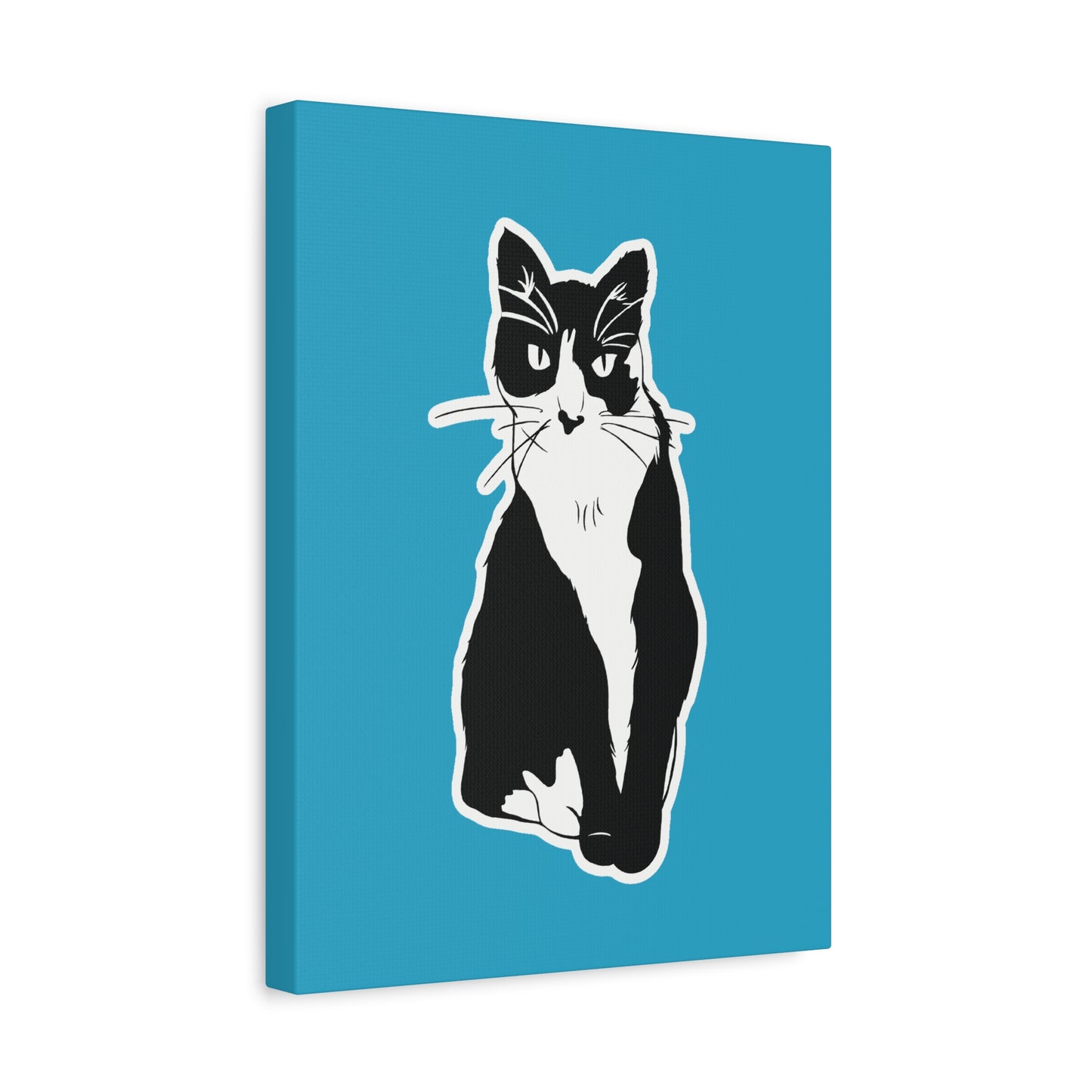 Cat Canvas Print on Turquoise (Sticker Style Cat) - Cat Drawing Art