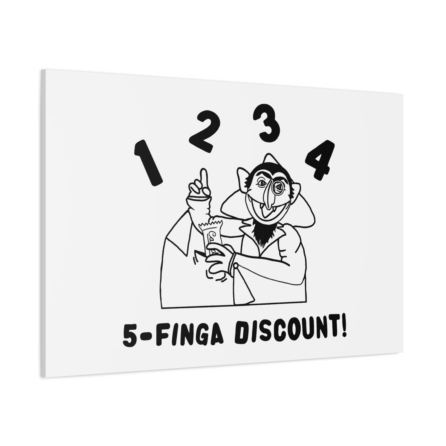 Five Finger Discount Outline Canvas Print White - Sesame Street The Count Parody Art Print