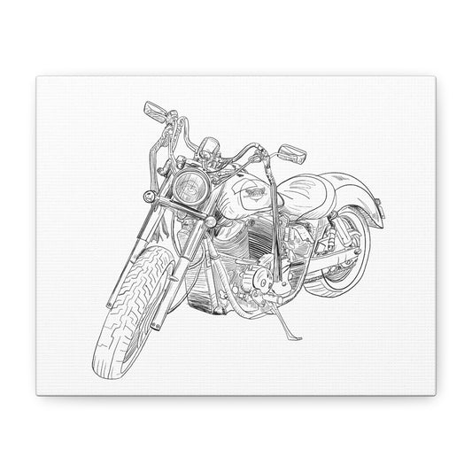 Harley Motorcycle Sketch Canvas Print - Black Ink on White Background