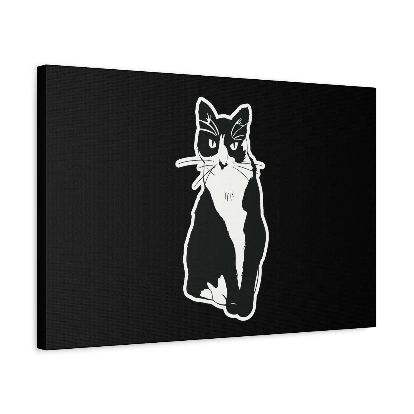 Cat Canvas Print on Black (Sticker Style Cat) - Cat Drawing Art
