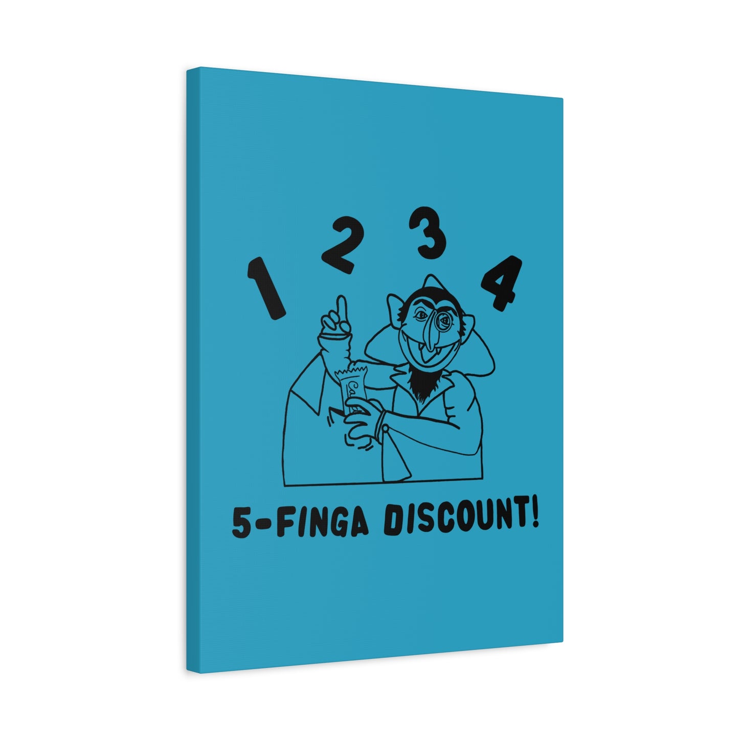 Five Finger Discount Outline Canvas Print Turquoise - Sesame Street The Count Parody Art Print