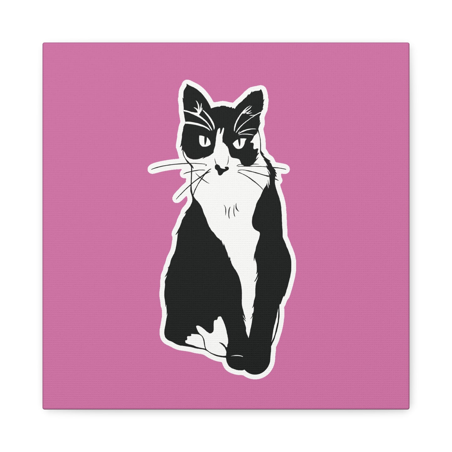 Cat Canvas on Light Pink (Sticker Style Cat) - Cat Drawing Art