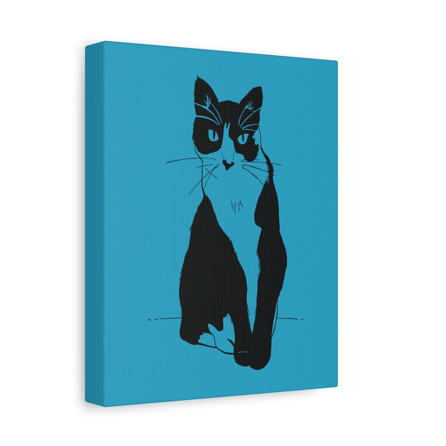 Cat Canvas Print on Turquoise (Transparent Style Cat) - Cat Drawing Art