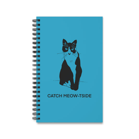 Catch Meow-tside Notebook in Turquoise (Transparent Style Cat) - Cat Spiral Notebook