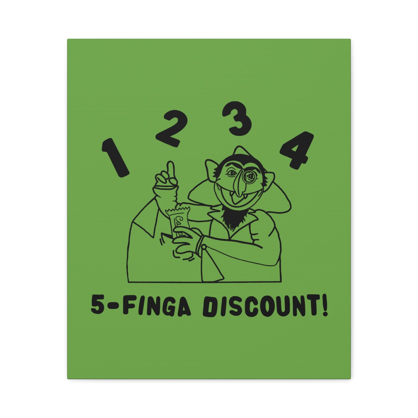 Five Finger Discount Outline Canvas Print Green - Sesame Street The Count Parody Art Print