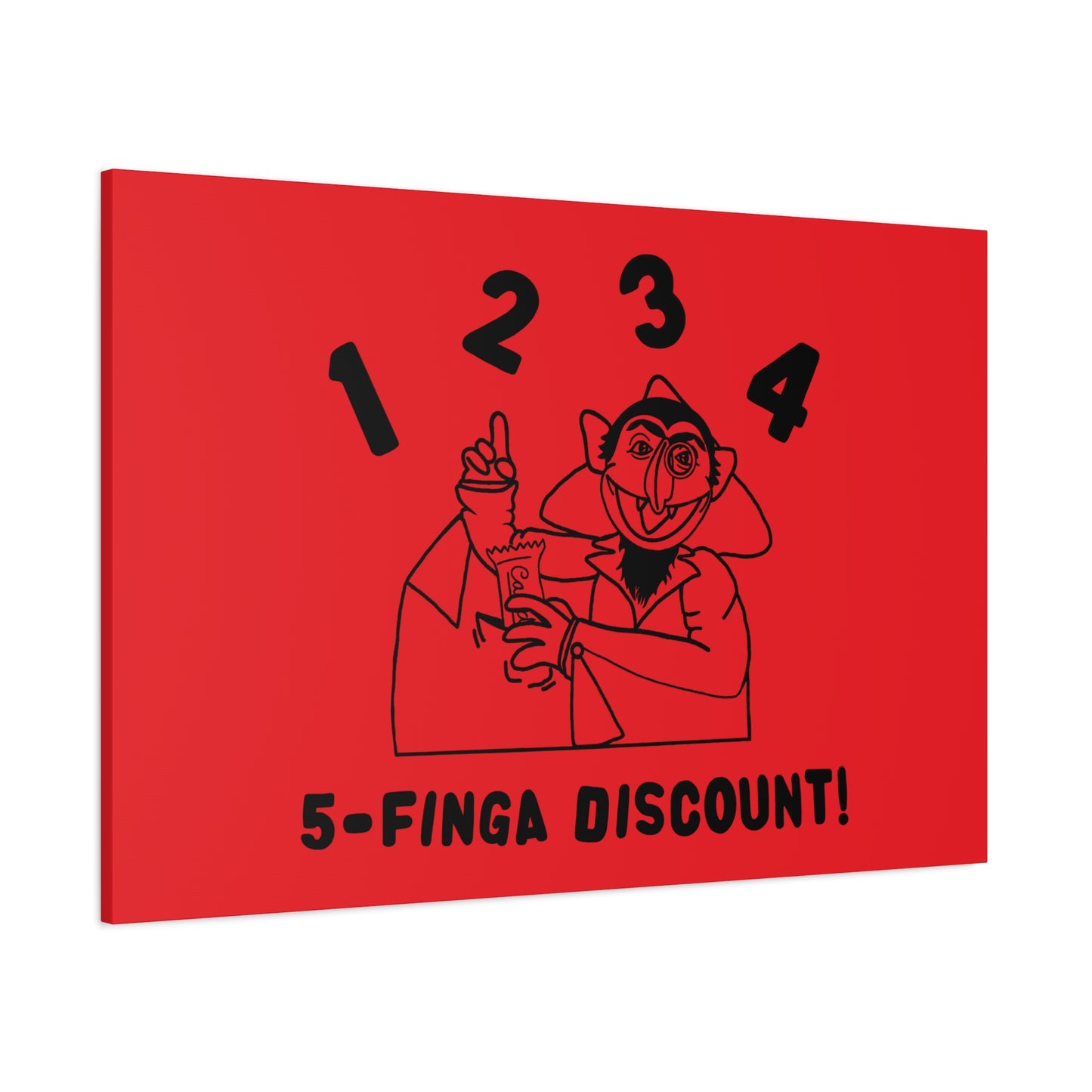 Five Finger Discount Outline Canvas Print Red - Sesame Street The Count Parody Art Print