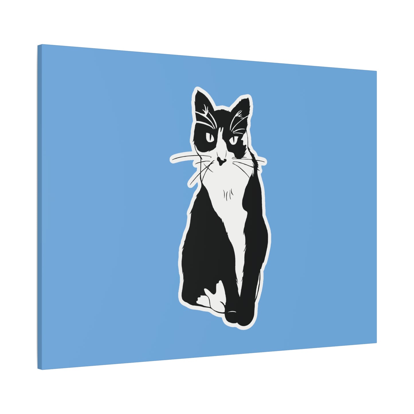 Cat Canvas on Light Blue (Sticker Style Cat) - Cat Drawing Art