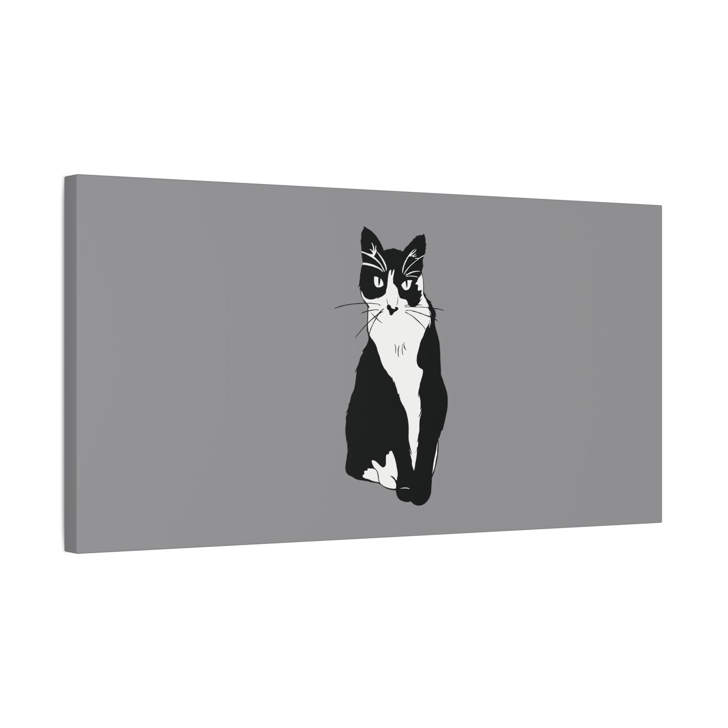 Cat Canvas on Grey (B&W Style Cat) - Cat Drawing Art
