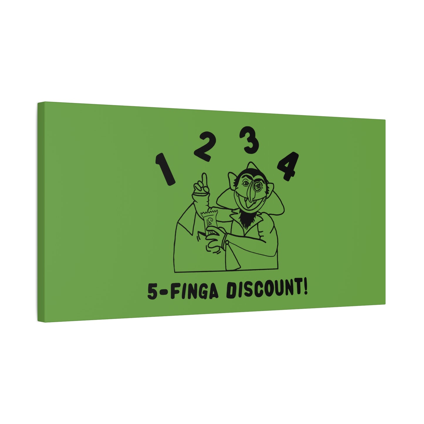 Five Finger Discount Outline Canvas Print Green - Sesame Street The Count Parody Art Print