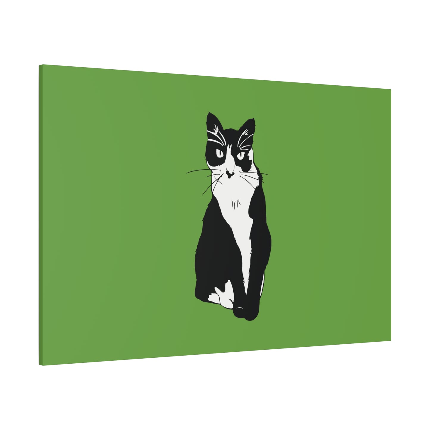 Cat Canvas on Green (B&W Style Cat) - Cat Drawing Art