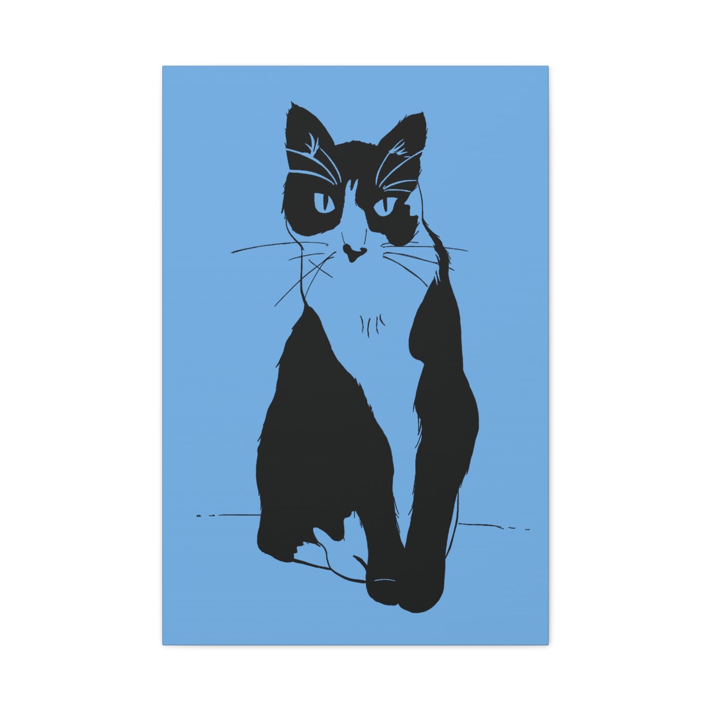 Cat Canvas Print on Light Blue (Transparent Style Cat) - Cat Drawing Art