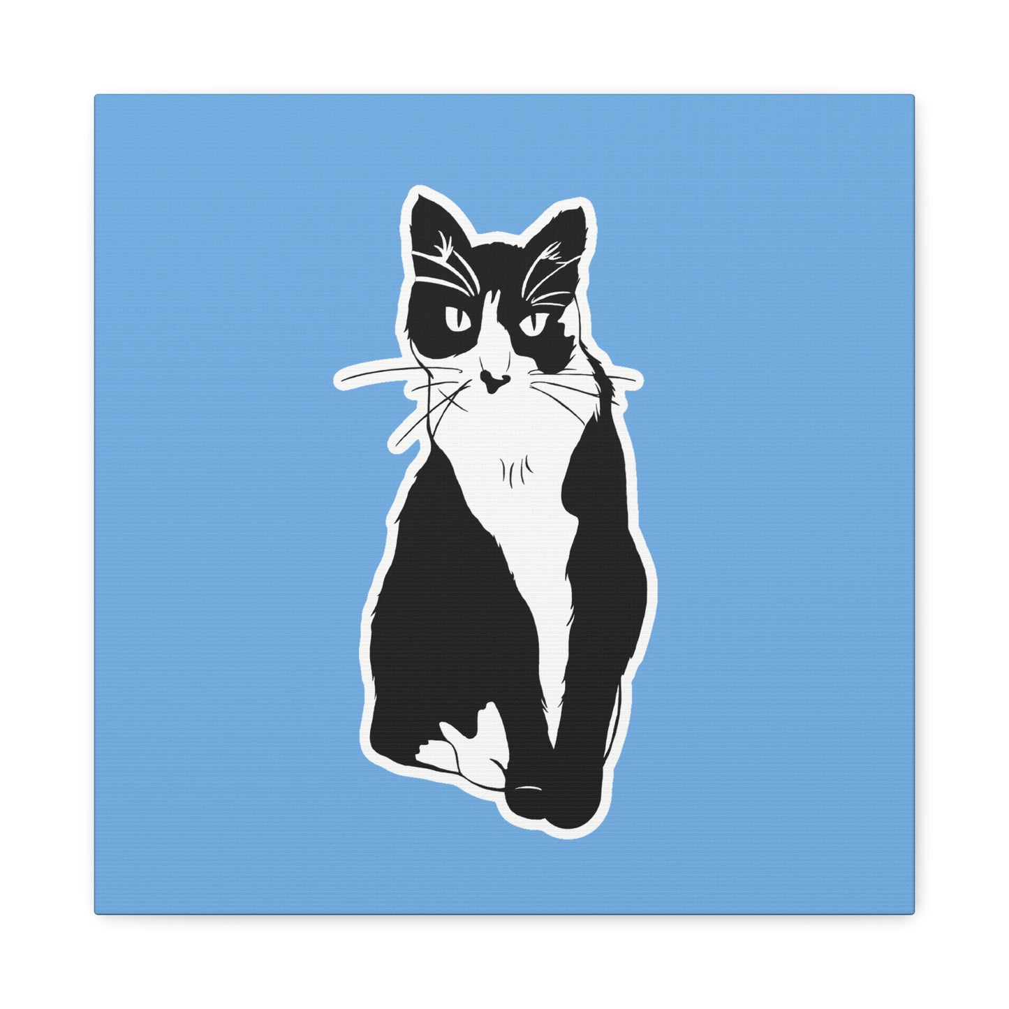 Cat Canvas on Light Blue (Sticker Style Cat) - Cat Drawing Art