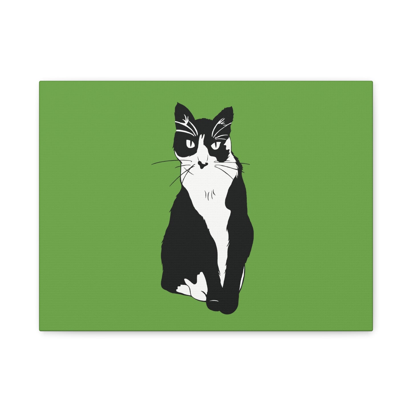 Cat Canvas on Green (B&W Style Cat) - Cat Drawing Art