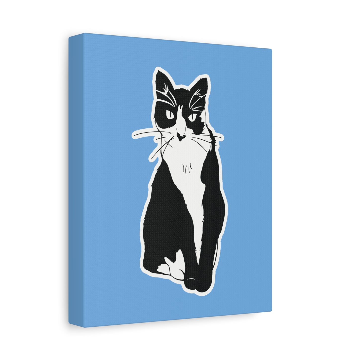 Cat Canvas on Light Blue (Sticker Style Cat) - Cat Drawing Art