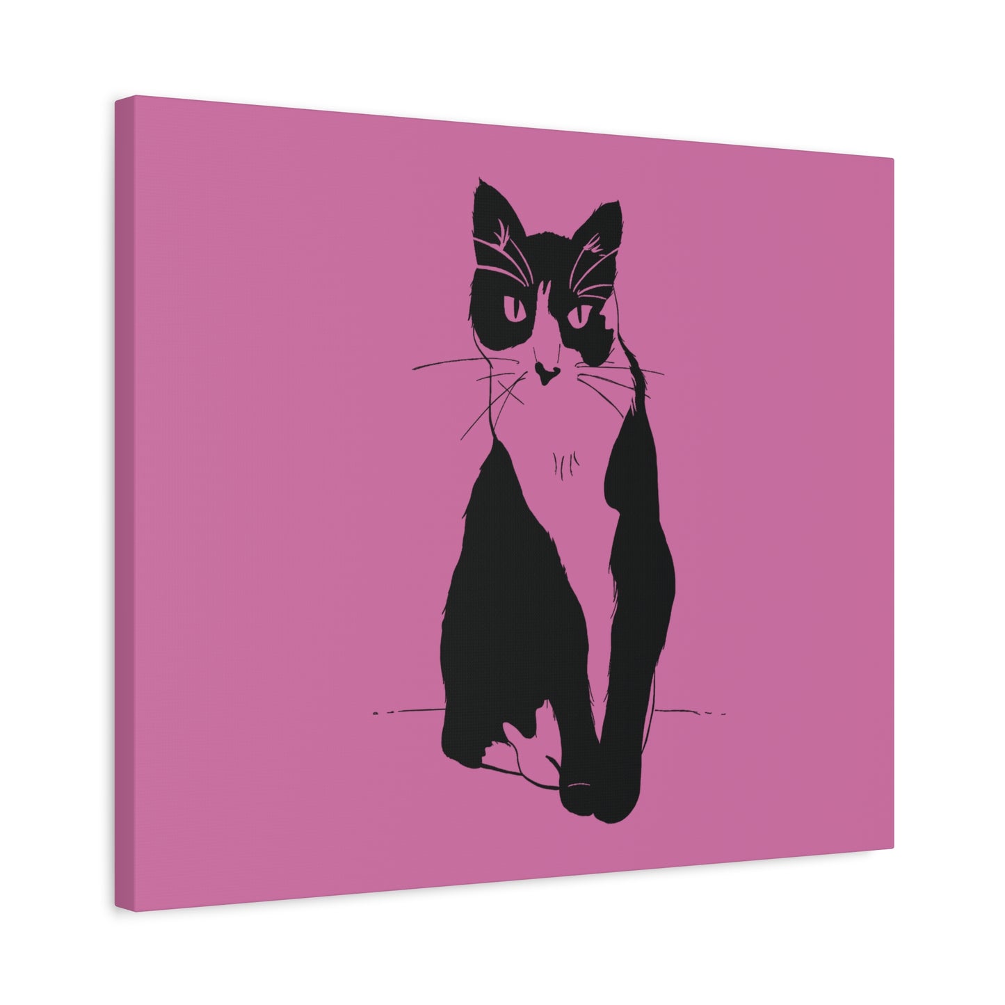 Cat Canvas Print on Pink (Transparent Style Cat) - Cat Drawing Art