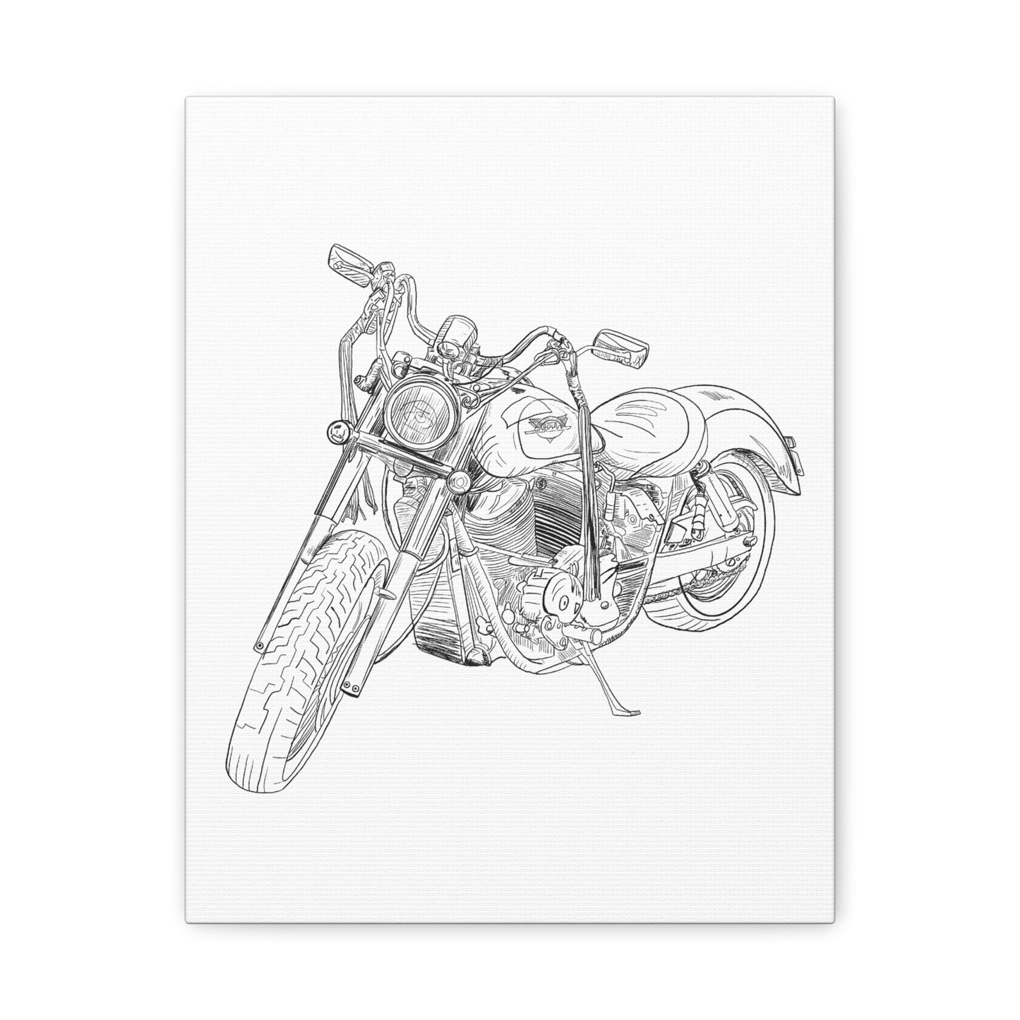 Ride Me Harley Motorcycle Sketch Canvas Print - Black Ink on White Background